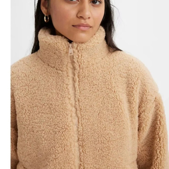 Levi's Sherpa Fleece Soft Jacket Coat Sesame Brown Tan Sz Small - Picture 2 of 9